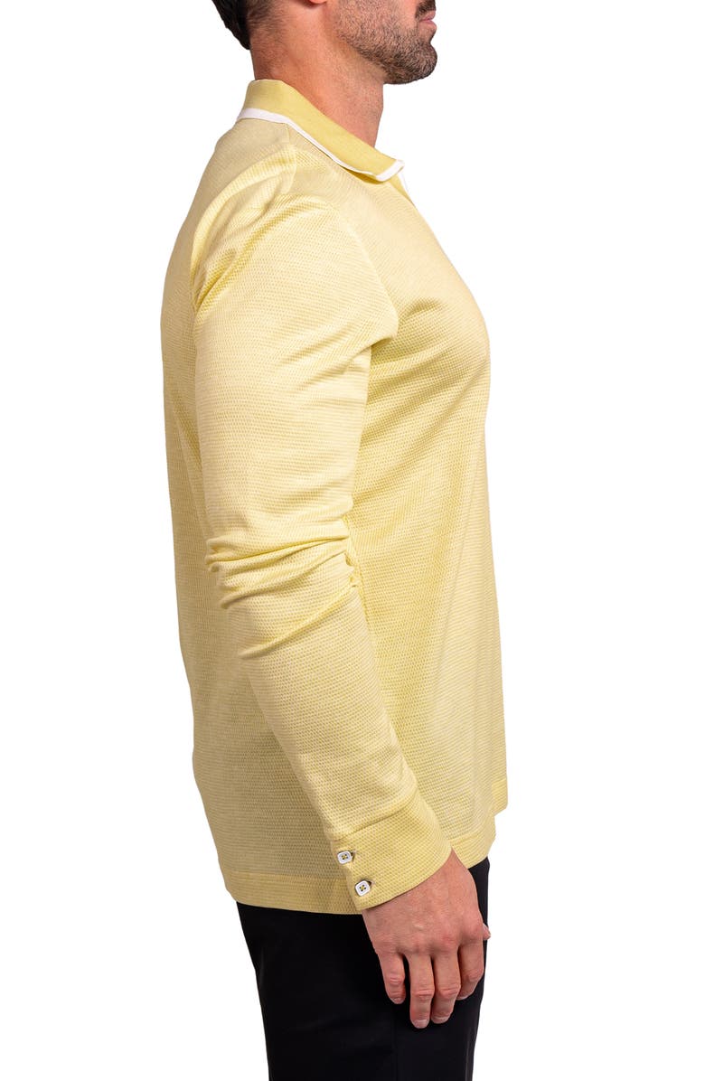 Maceoo Ascension0003 Yellow Johnny Collar Long Sleeve Textured Cotton Polo, Alternate, color, Yellow