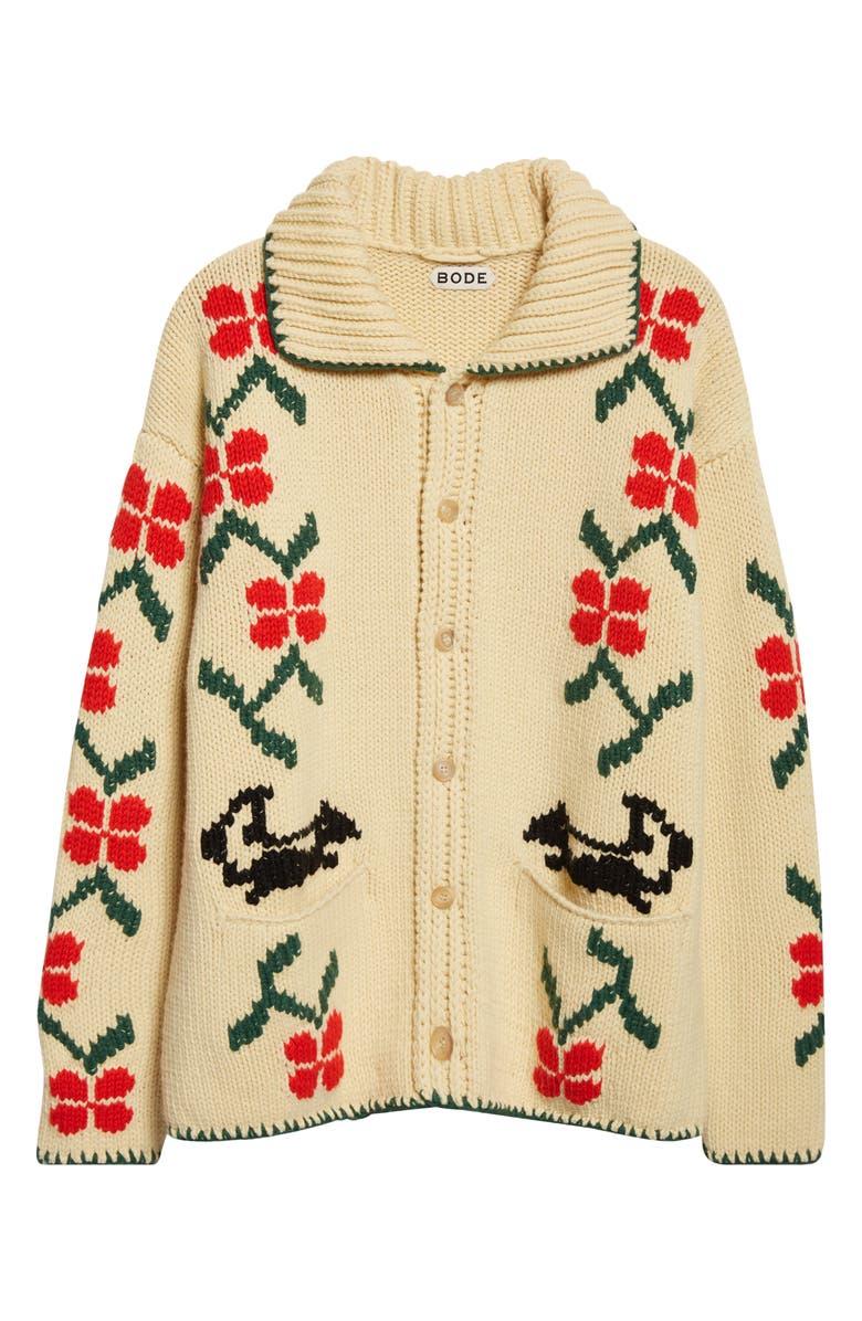 Bode Pirate Ship Virgin Wool Cardigan, Alternate, color, Ivory