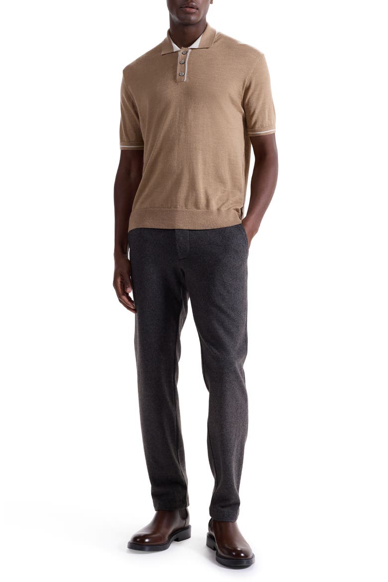 Tipped Merino Wool & Silk Polo Sweater, Alternate, color, WALNUT