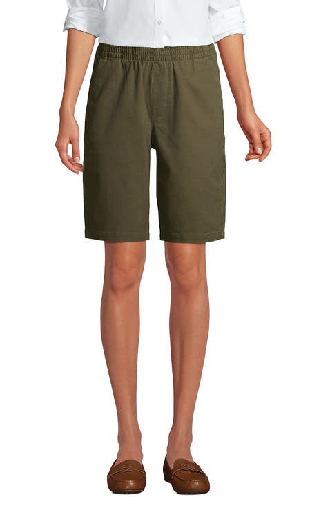 Plus Size Mid Rise Elastic Waist Pull On 12" Chino Bermuda Shorts