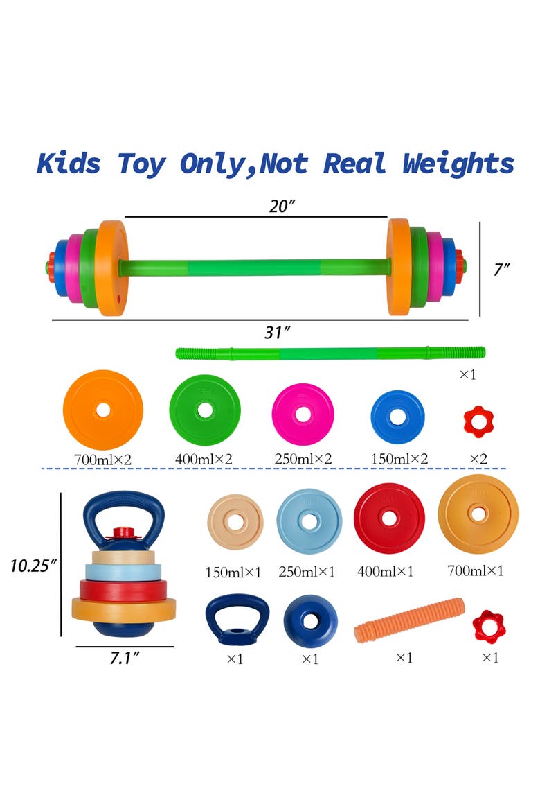 Kids Barbell & Kettlebell Weight Set Toy Fitness Equipment, Alternate, color, Multicolored