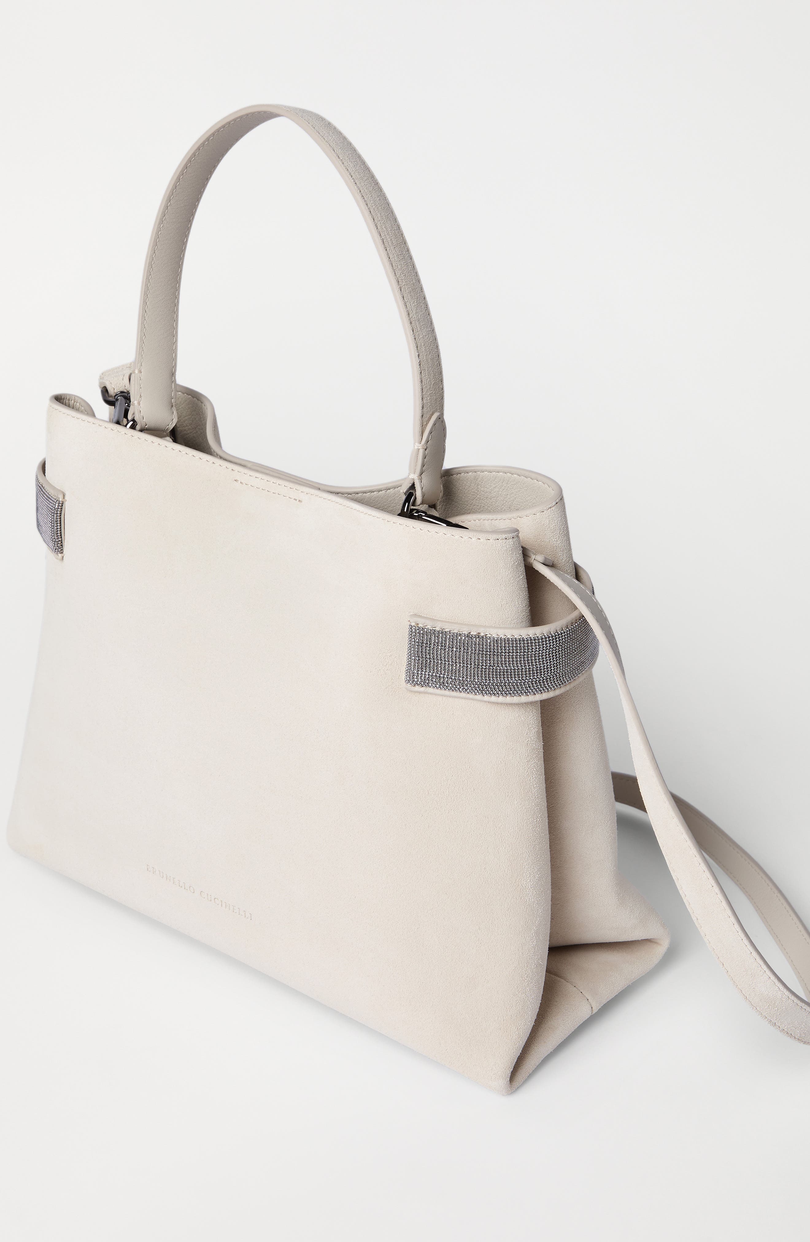 Brunello Cucinelli Suede Top-Handle Essence bag, Alternate, color, Ivory