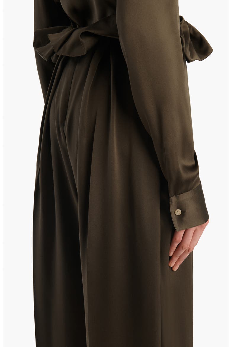 Kira Pleated Silk Pants, Alternate, color, DARK OLIVE