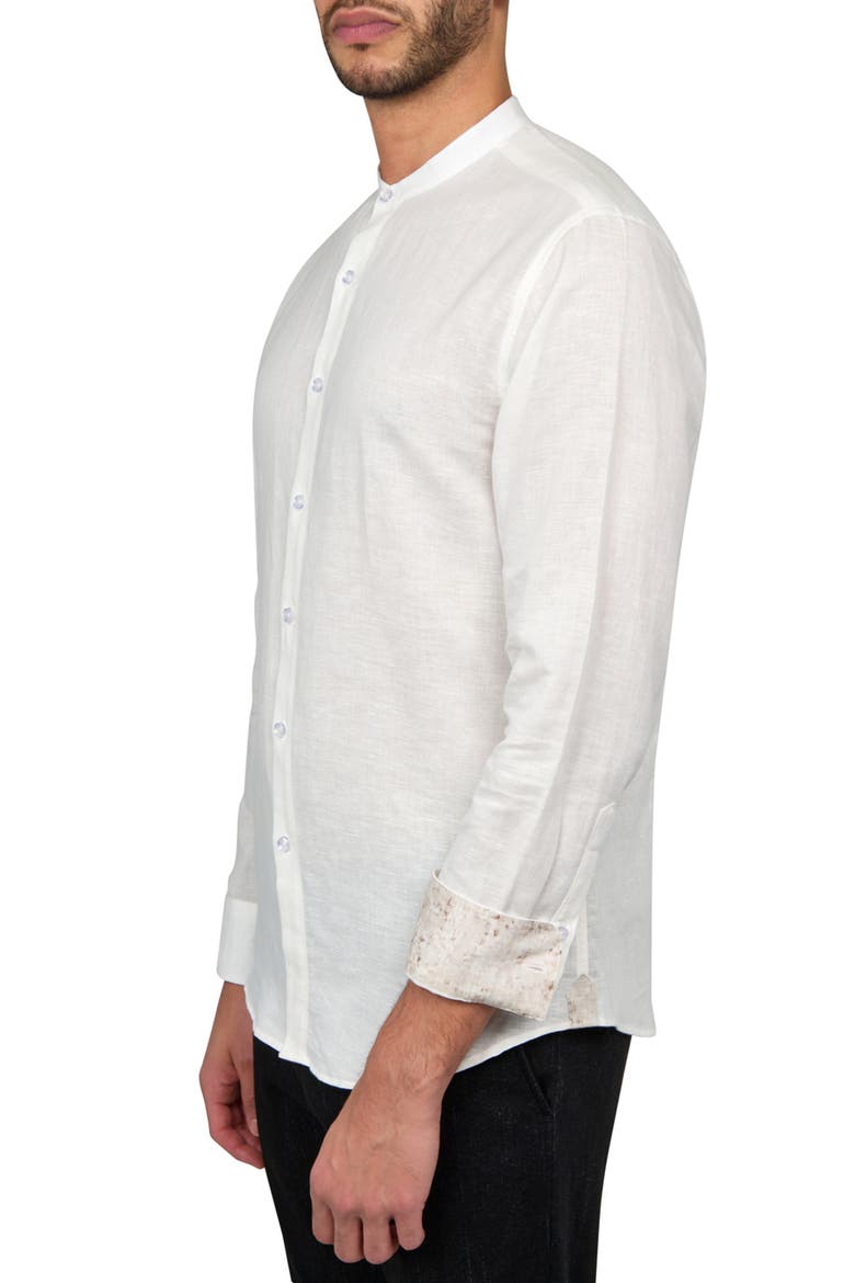 Slim Fit Solid Linen Cotton Long Sleeve Shirt, Alternate, color, WHITE