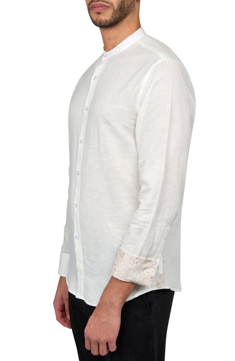 Brooklyn Brigade Slim Fit Solid Linen Cotton Long Sleeve Shirt, Alternate, color, White