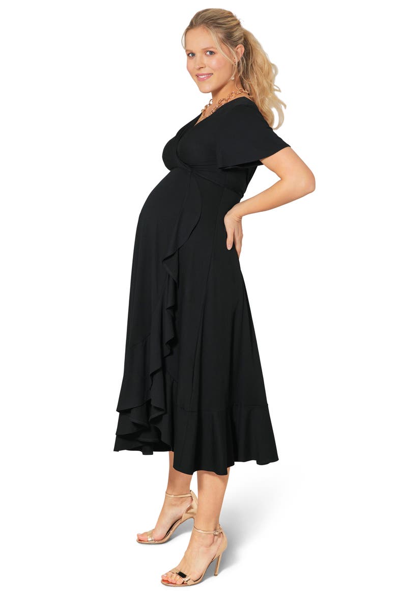 Waterfall Midi Maternity Dress, Alternate, color, BLACK