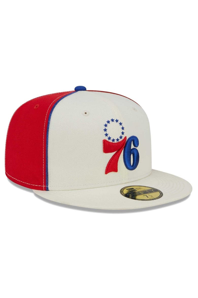 Men's New Era Cream Philadelphia 76ers Piped Pop Panel 59FIFTY Fitted Hat, Alternate, color, Cream