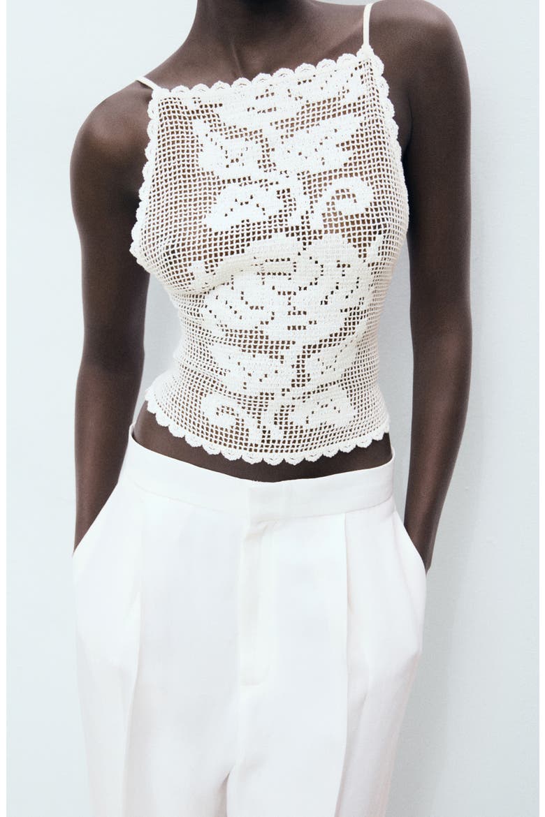 Floral Open Stitch Strappy Back Top, Main, color, OFF WHITE