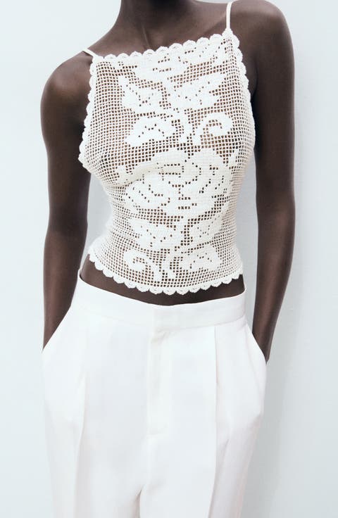 Floral Open Stitch Strappy Back Top