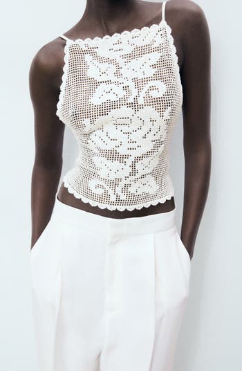 Floral Open Stitch Strappy Back Top