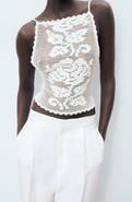 MANGO Floral Open Stitch Strappy Back Top