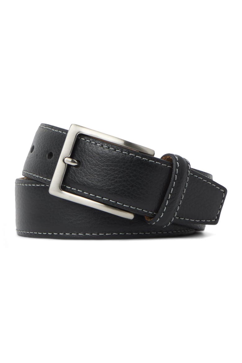 Solid Pebbled Leather w/ Contrast Stitch, Alternate, color, Black w/ Grey