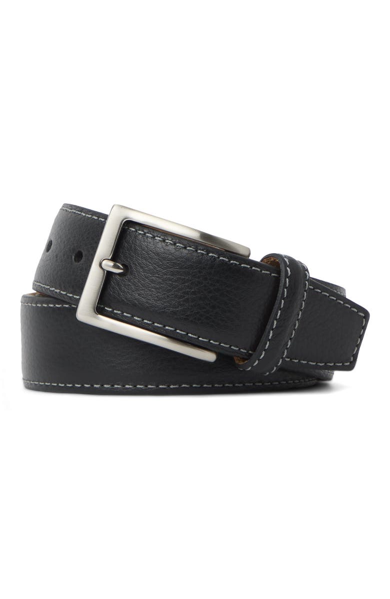 ASHWORTH GOLF Solid Pebbled Leather w/ Contrast Stitch, Main, color, Black W/ Grey