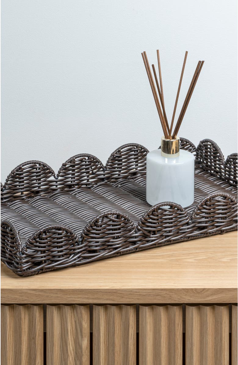 HAPPIMESS Parker Southwestern Cottage Resin Scalloped Rectangular Decorative Serving Trays,, Alternate, color, Dark Brown