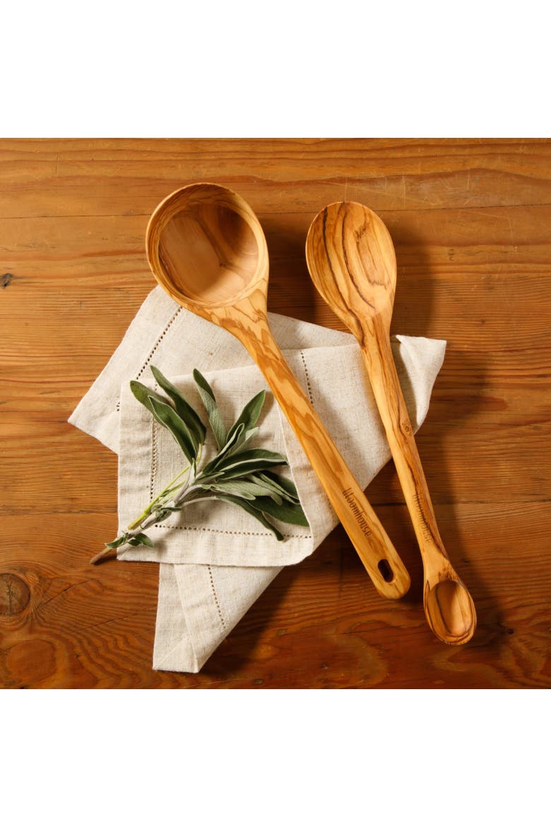 Italian Olive Wood 2 Piece Extra-Large Ladle and Tasting Spoon Set - Natural Wood, Alternate, color, Natural Wood