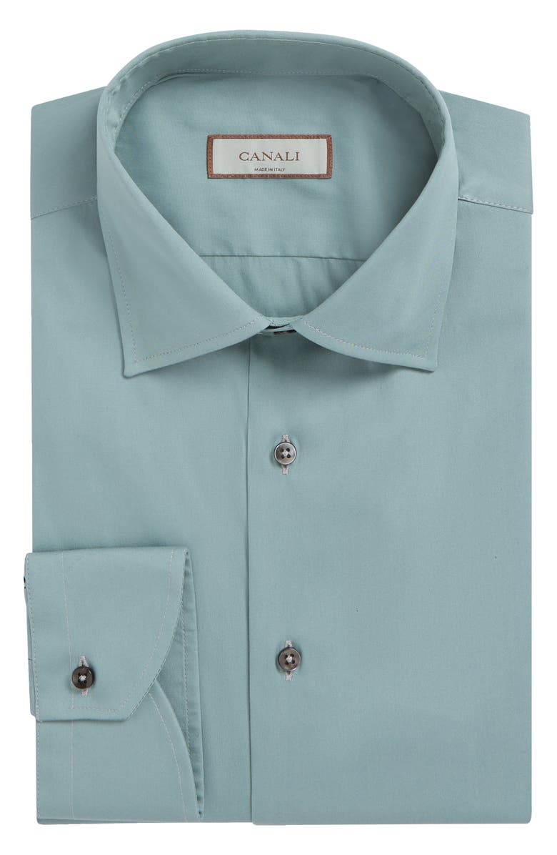 Canali Regular Fit Solid Green Stretch Dress Shirt, Main, color, 