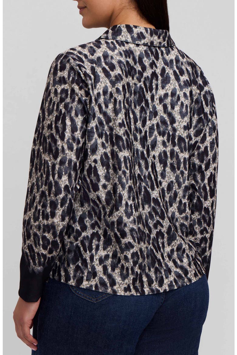 Talia Cheetah Print Crepe Knit Long Sleeve Polo, Alternate, color, BLACK/ MULTI