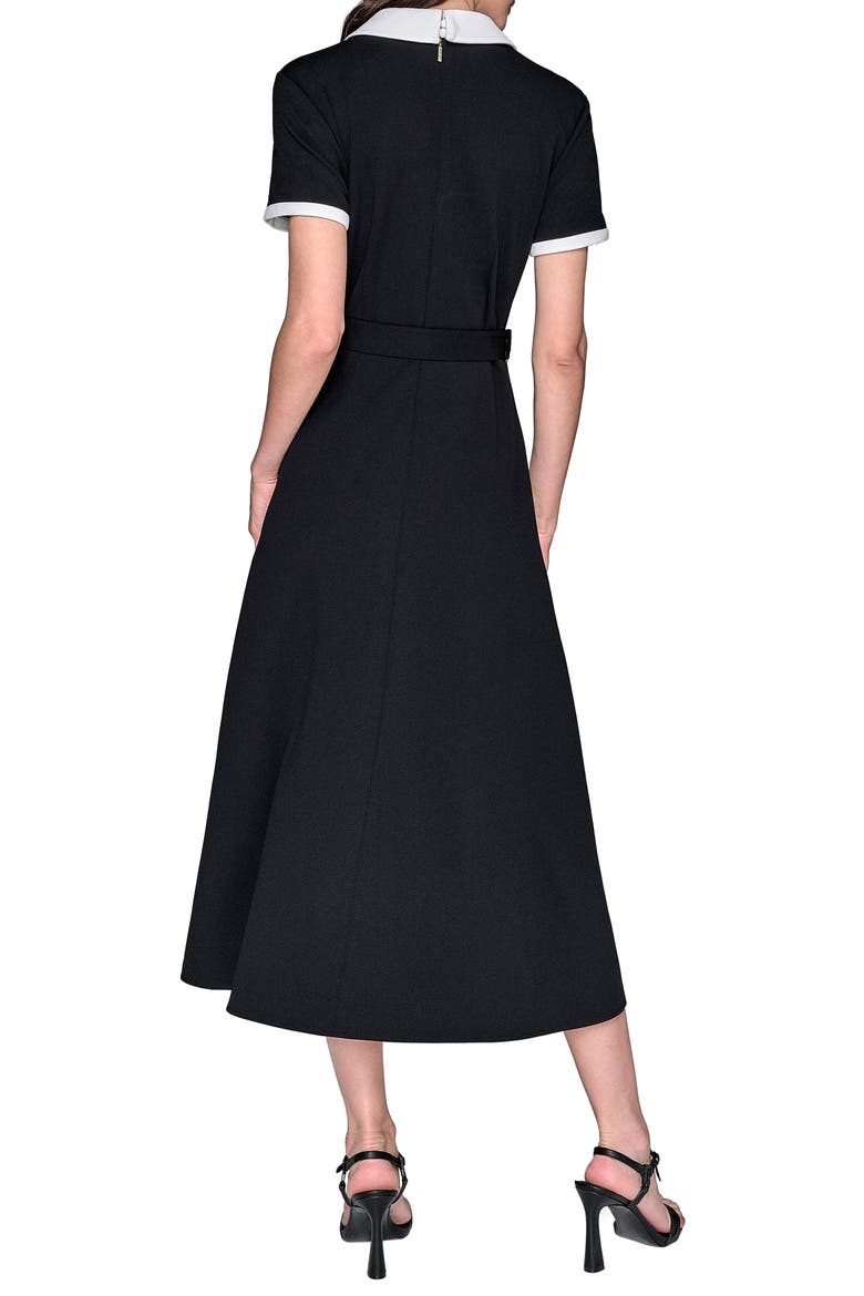 Belted Scuba Crepe Midi Dress, Alternate, color, BLACK/ SOFT WHITE