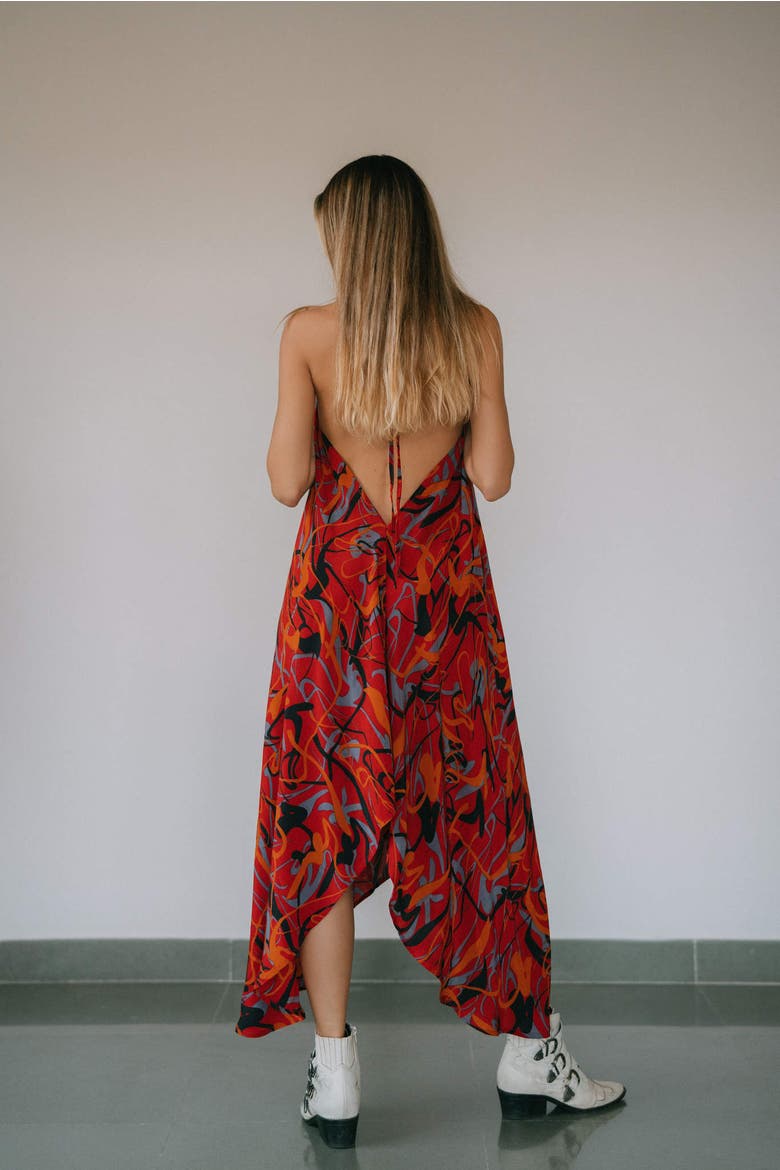 Classic Silk Dress Breezy, Alternate, color, Red, Orange & Blue