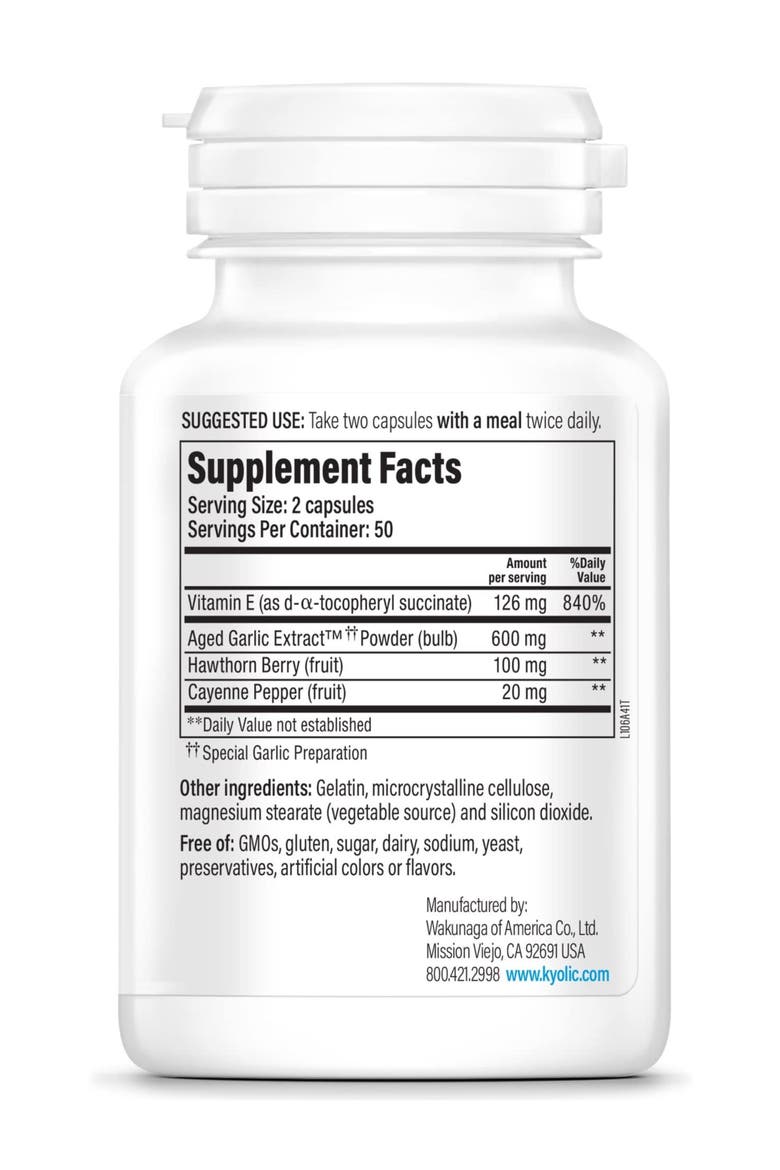 Garlic Extract Supplement for Cardiovascular and Circulation Health Support 100 capsules(50 servings), Alternate, color, None