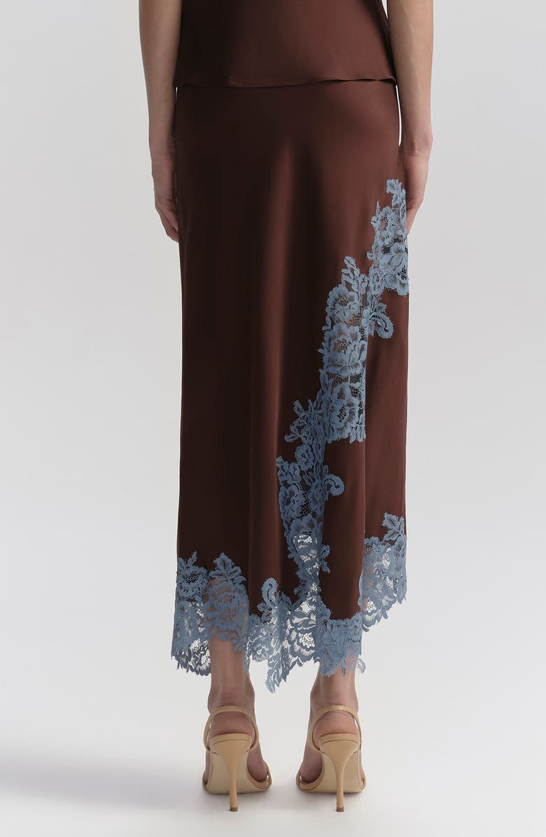 A.L.C. Olivia Lace Trim Asymmetric Satin Maxi Skirt, Alternate, color, Ganache/ French Blue