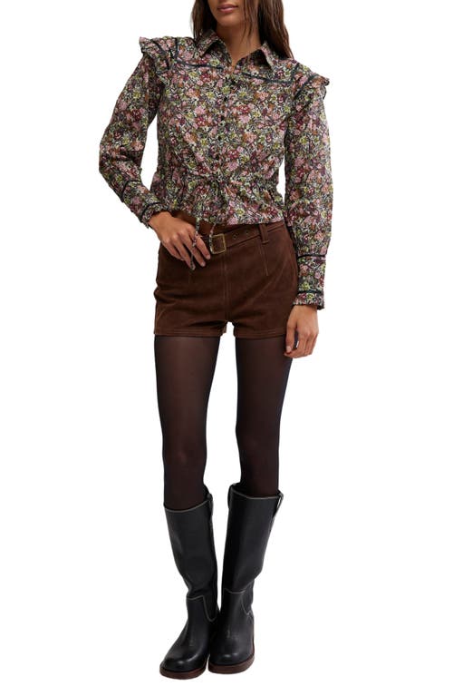 Free People Daybreak Floral Print Long Sleeve Shirt In Black Combo