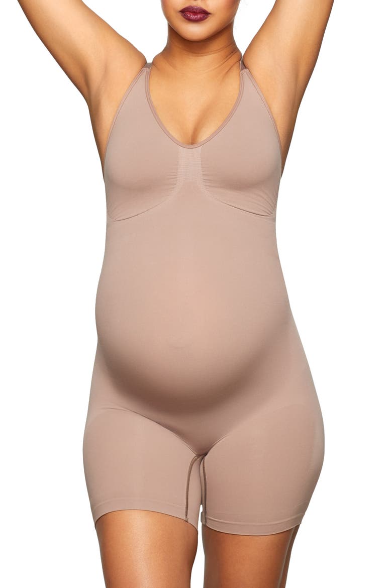 Maternity Mid Thigh Sculpting Bodysuit, Main, color, UMBER