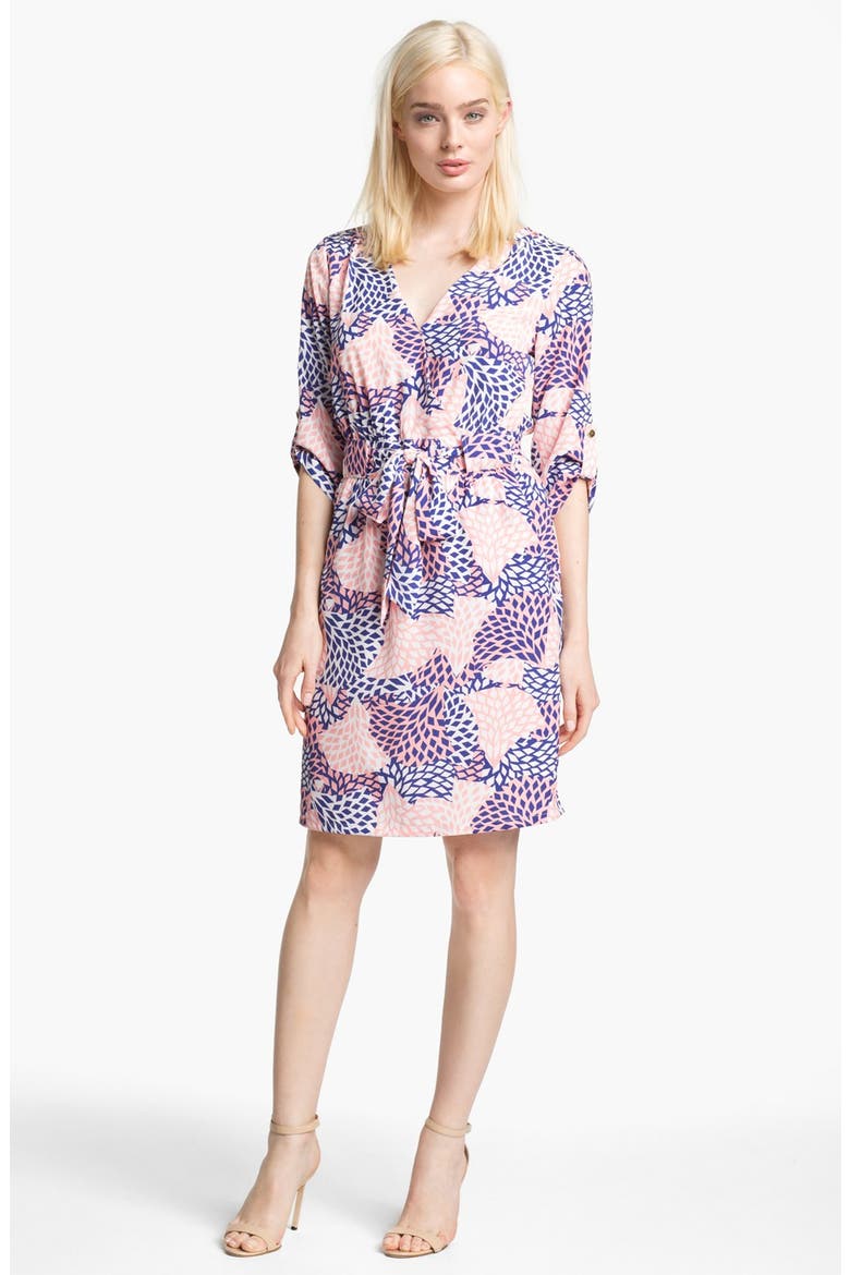 Print Surplice Shirtdress, Main, color, NAVY/ PINK