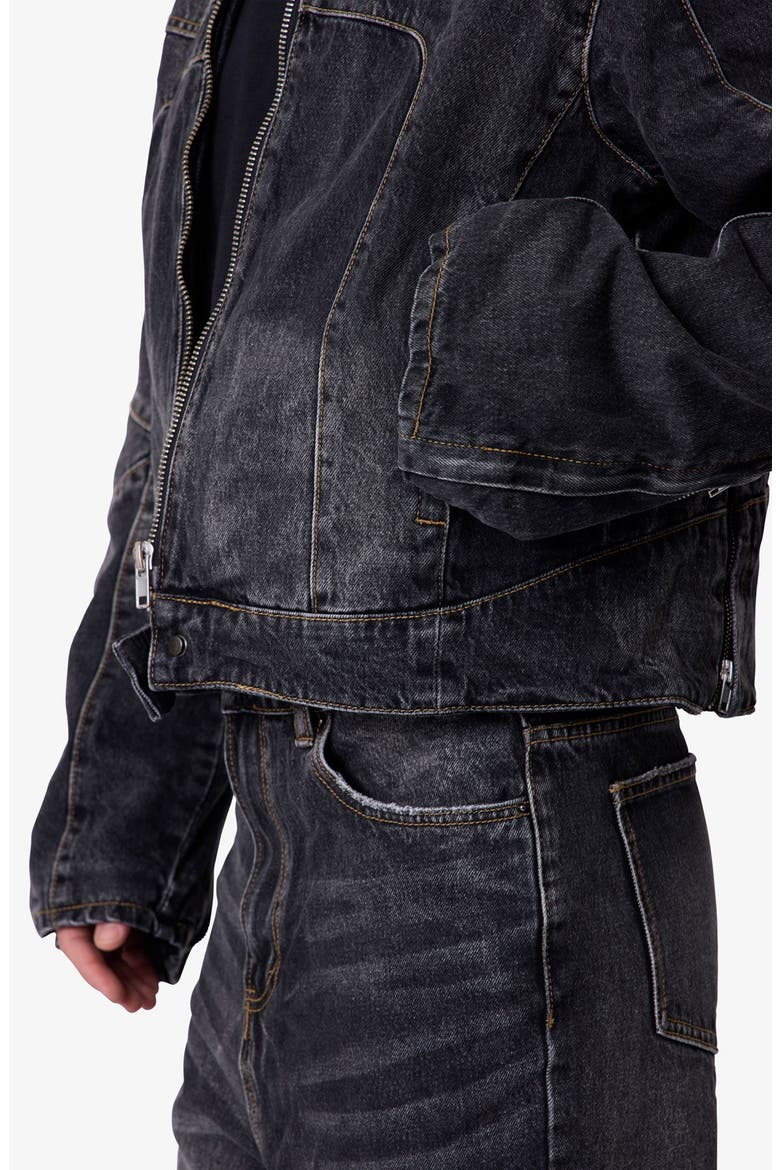 Paneled Moto Denim Jacket, Alternate, color, WASHED BLACK