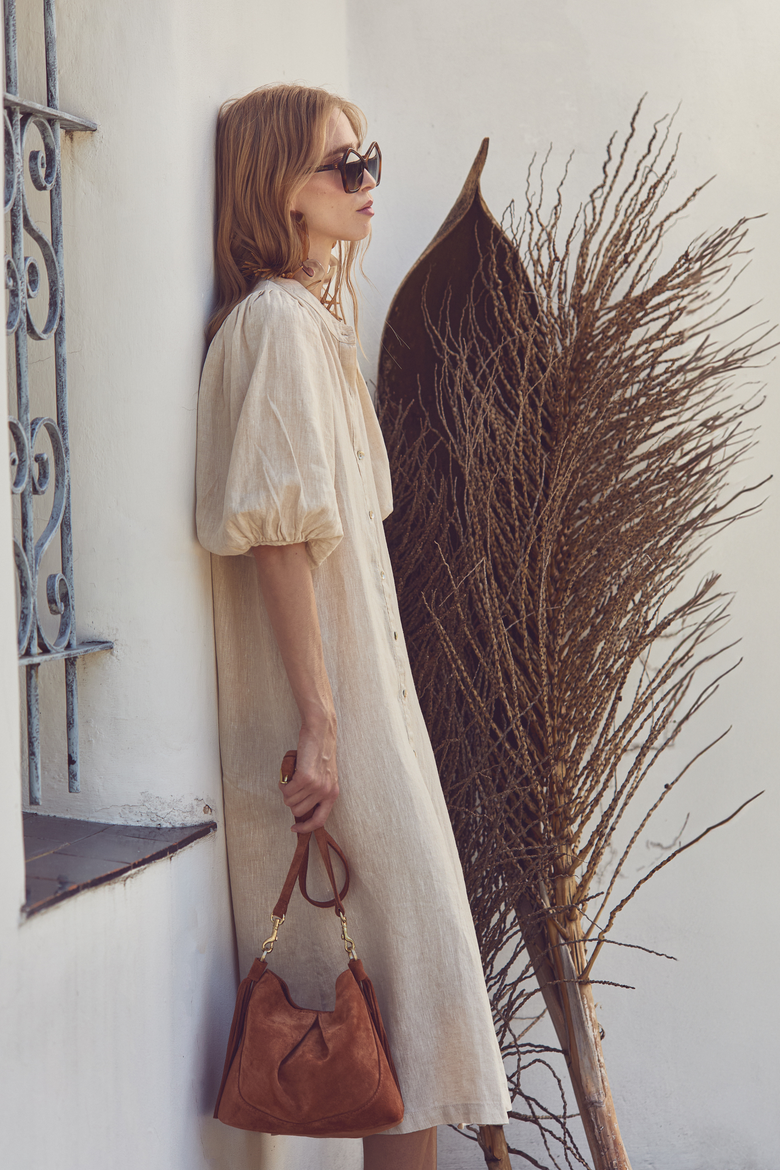 Bubble Linen Dress, Alternate, color, Natural