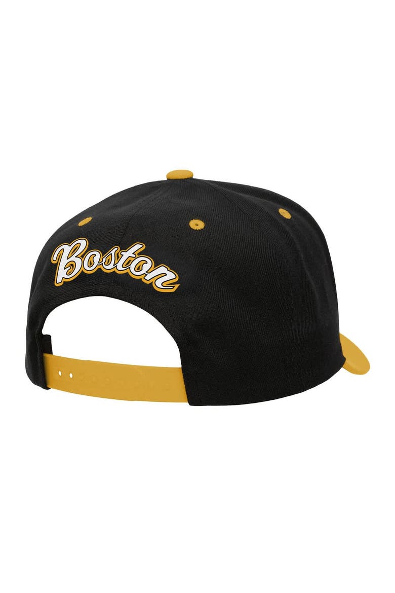 Men's Mitchell & Ness Black/Gold Boston Bruins Backside Script 2-Tone Pro Crown Adjustable Hat, Alternate, color, Black
