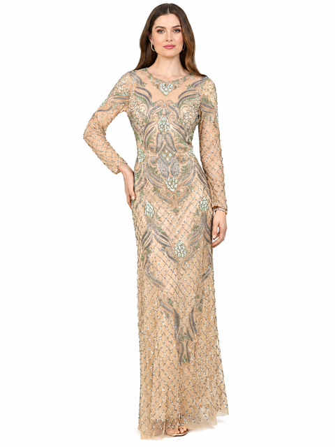 Long Sleeve Beaded Gown