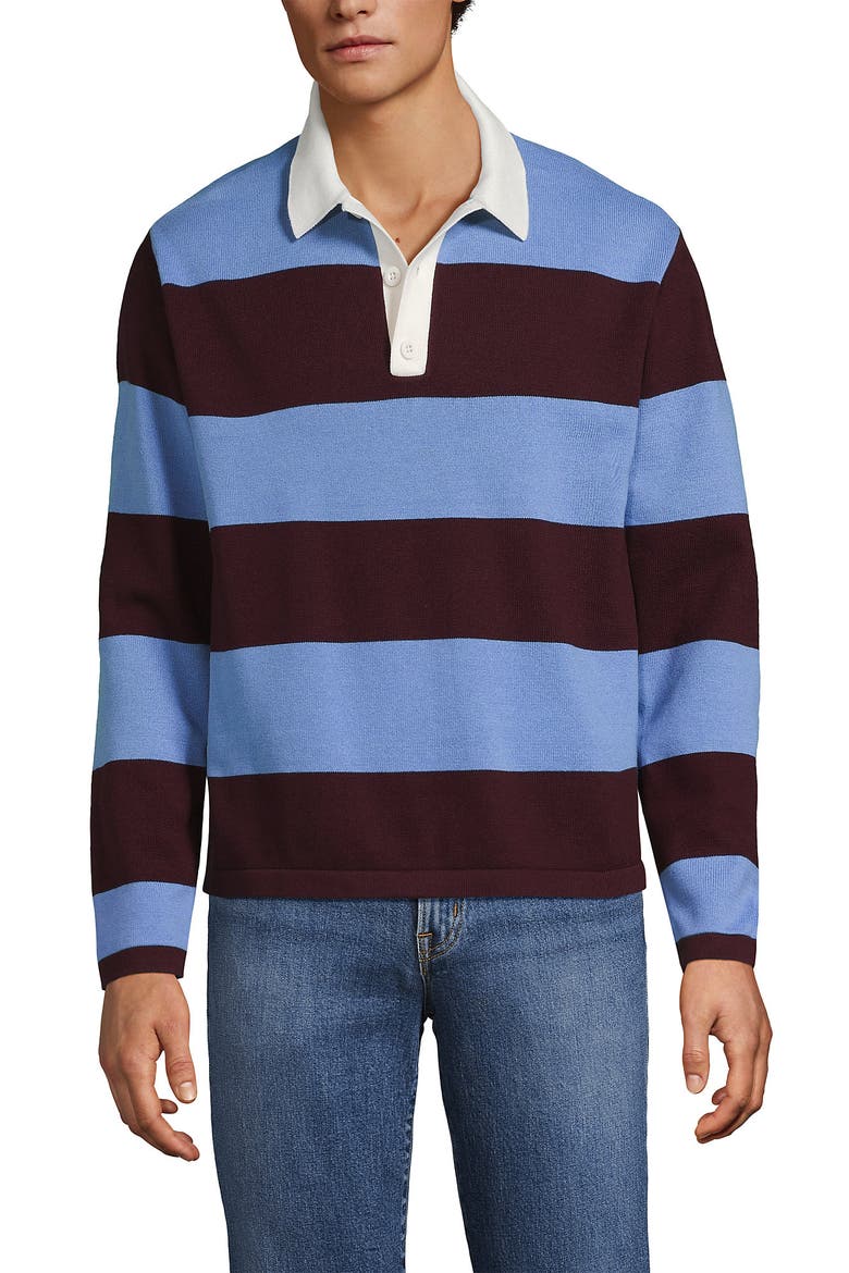Long Sleeve Cotton Rugby Sweater Polo, Alternate, color, Burgundy/Persian Blue Stripe