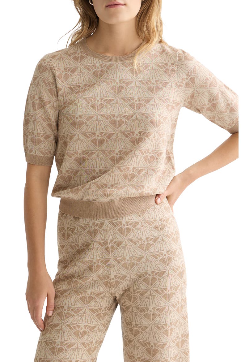 Monogarm Short Sleeve Jacquard Sweater, Main, color, TRAVERTINE