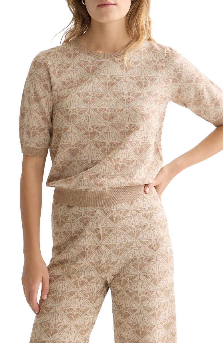 Scotch 
Soda Monogarm Short Sleeve Jacquard Sweater, Main, color, Travertine