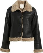 Thread & Supply Faux Shearling Trim Faux Leather Jacket