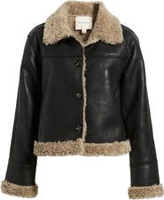 Thread & Supply Faux Shearling Trim Faux Leather Jacket