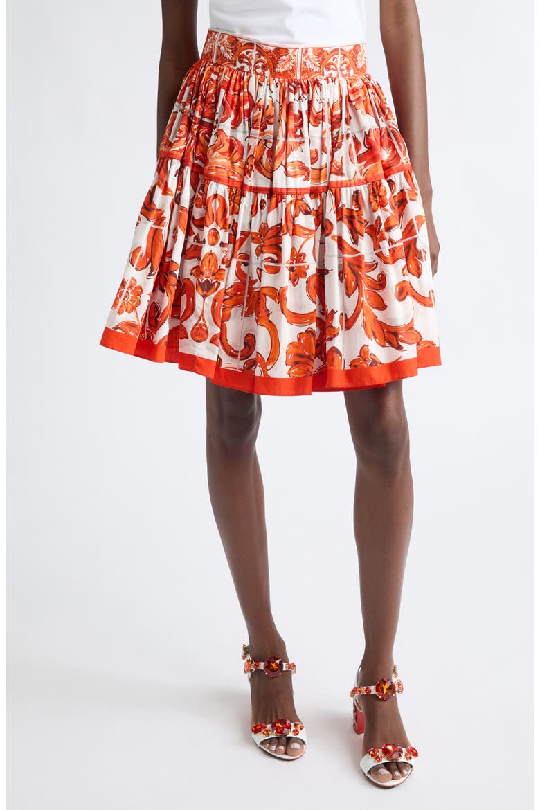 Majolica Print Cotton Poplin Miniskirt, Main, color, S9000 VARIANTE ABBINATA
