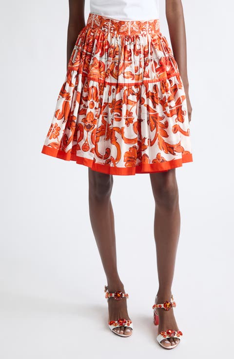 Majolica Print Cotton Poplin Miniskirt