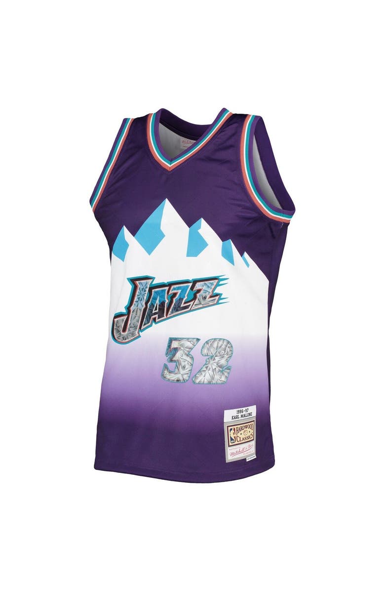 Mitchell & Ness Men's Mitchell & Ness Karl Malone Purple Utah Jazz 1996/97 Hardwood Classics NBA 75th Anniversary Diamond Swingman Jersey, Alternate, color, 