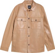 BOSS Malid Leather Button-Up Shirt Jacket