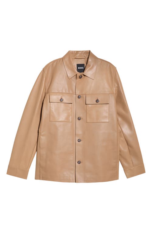 Hugo Boss Boss Malid Leather Button-up Shirt Jacket In Multi