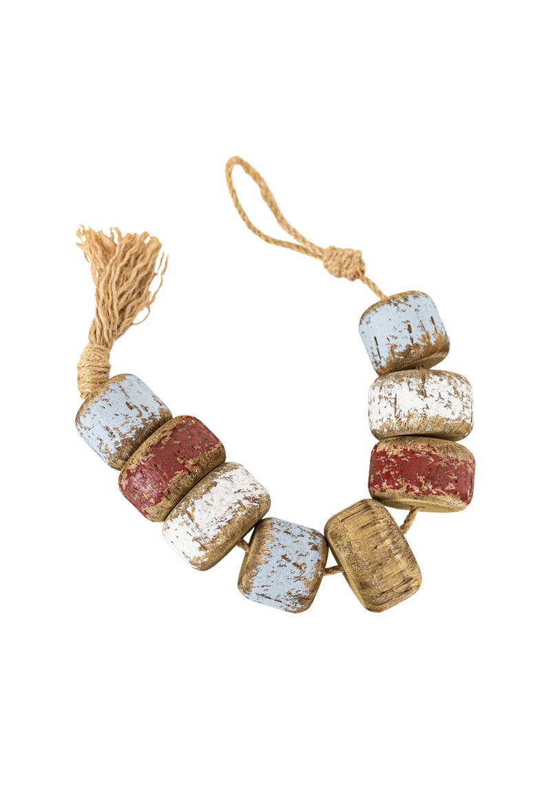 Irving Red White & Blue Beaded Wood & Jute Distressed Tassel 20", Alternate, color, Brown