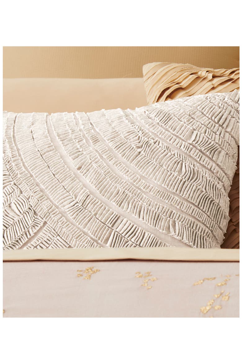 Foil Printed Pleated Cotton & Linen Accent Pillow, Alternate, color, SILVER / IVORY