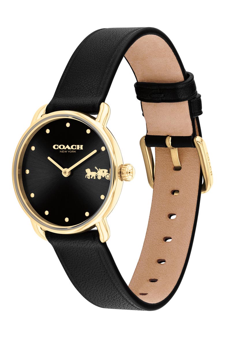 Elliot Leather Strap Watch, 28mm, Alternate, color, BLACK