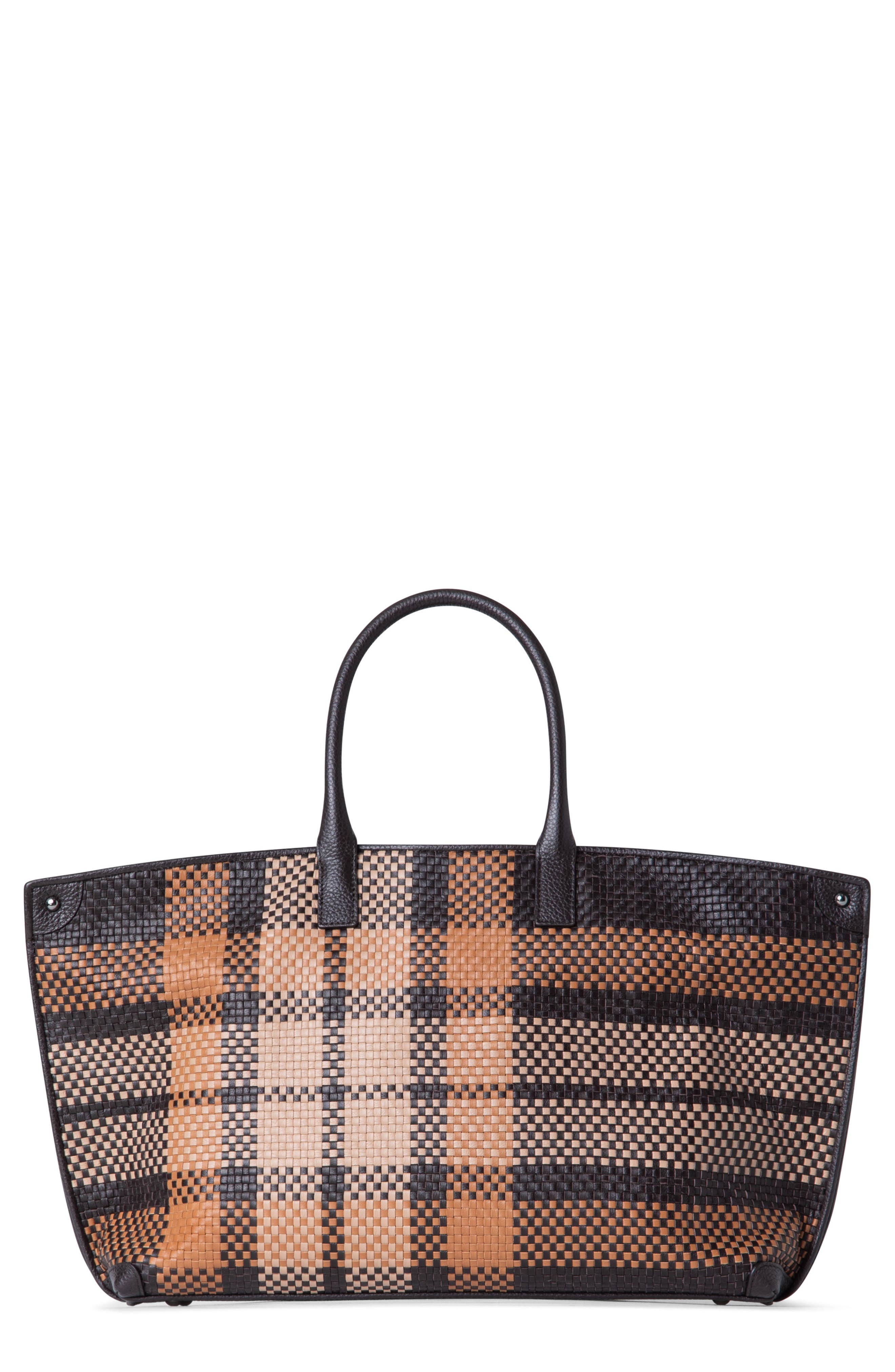 Akris Ai Small Plaid Braided Leather Top Handle Tote, Alternate, color, 