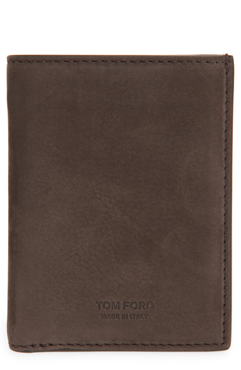 TOM FORD T-Line Nubuck Leather Bifold Card Case, Main, color, 1B076 Deep Umber