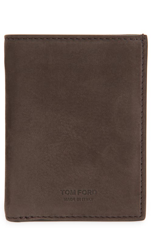 Tom Ford T-line Nubuck Leather Bifold Card Case In 1b076 Deep Umber