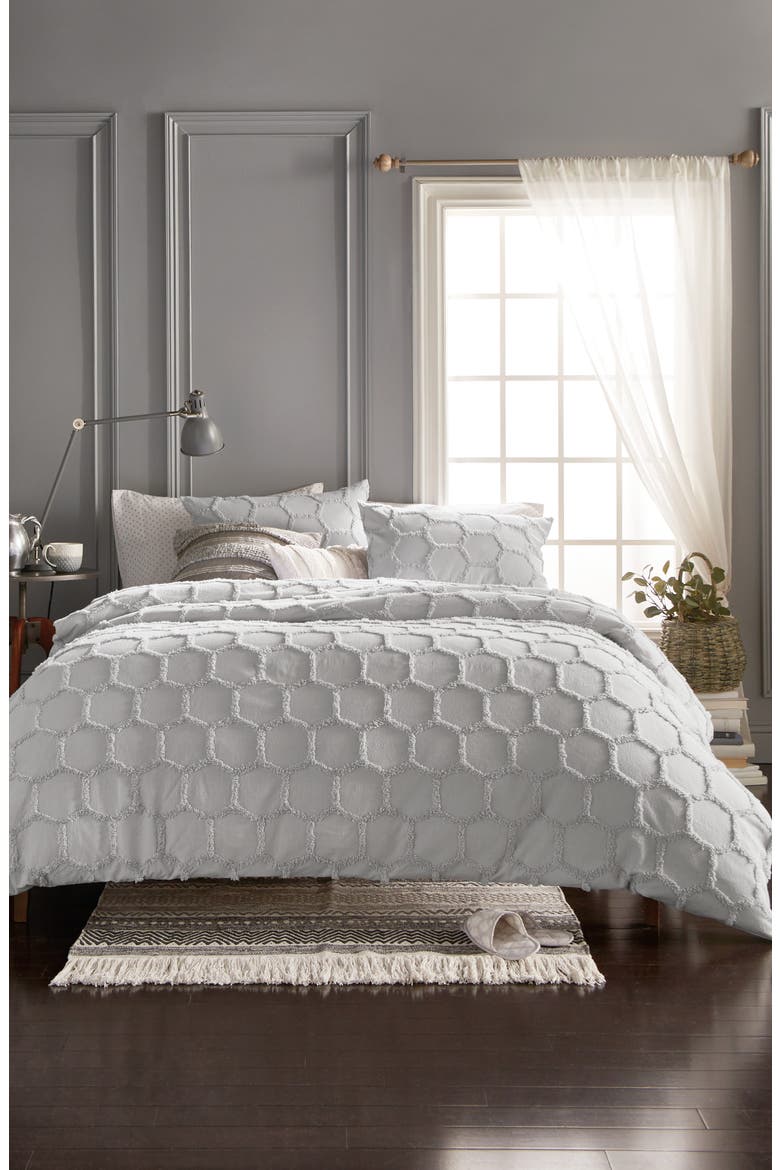 Chenille Honeycomb Comforter & Sham Set, Main, color, GREY