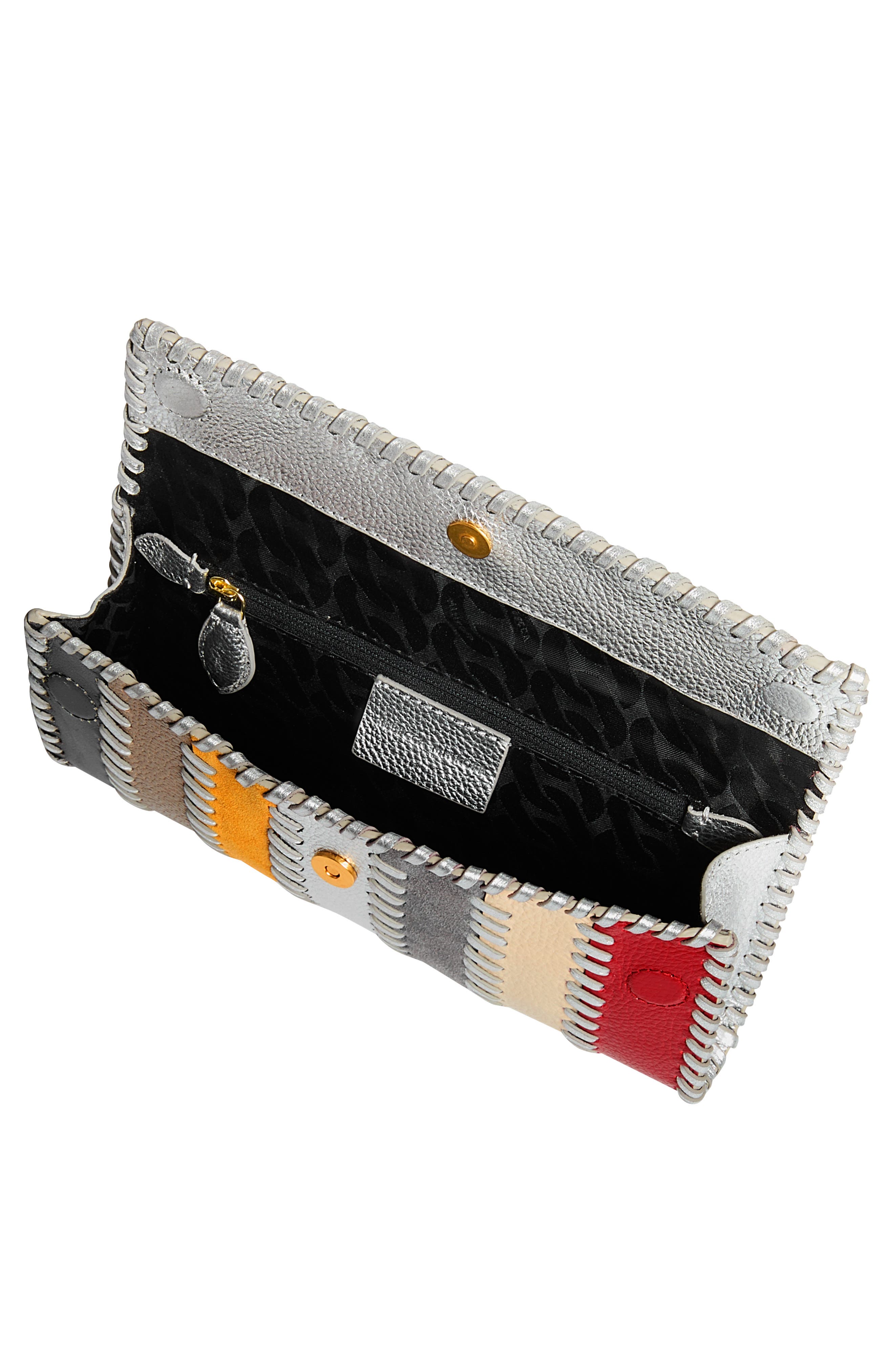 Rebecca Minkoff Whipstitch Patchwork Leather Clutch, Alternate, color, Siren/ Porcelain/ Cloud